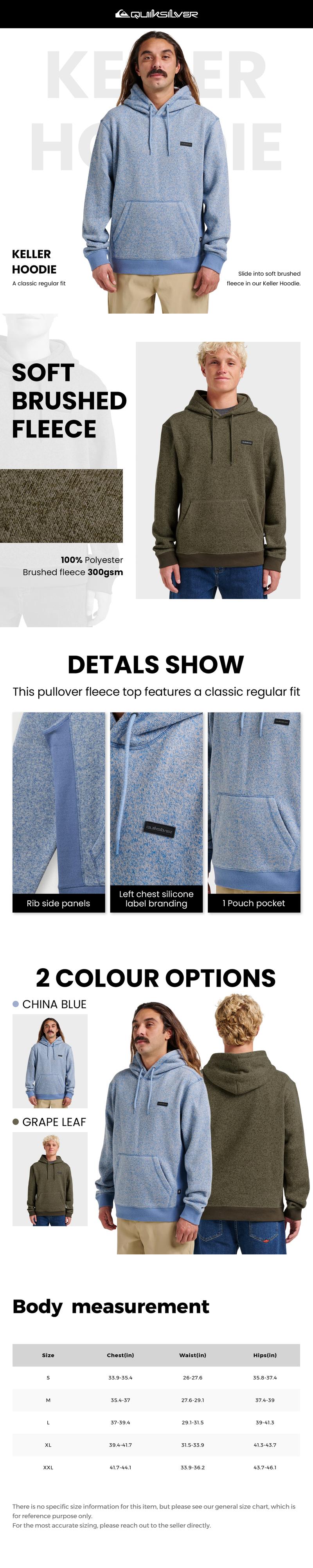 Quiksilver | Keller Hoodie - Autumn Fitted Pullover | Long Sleeve | Soft Polyester Fleece | Classic Regular Fit | Kangaroo Pouch Pocket | Menswear Top