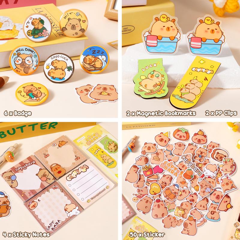 Fimibuke School Supplies 36PCS Cute Capybara Stationery Set with Pencil Case Gel Pens Pencil Stickers Pins Notebooks Sticky Notes Kawaii Birthday Gifts for Kindergarten Elementary