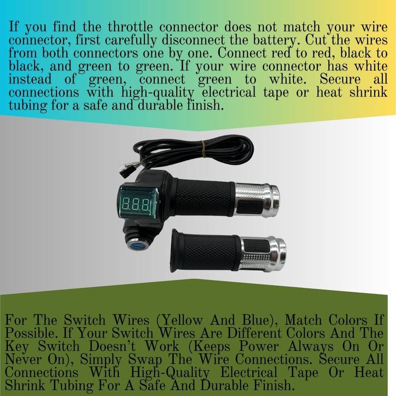 12-84V Universal Voltage LCD Bike Throttle Grip: Real-Time Voltage Display, Automatic Battery Health Monitoring, 5-Wire System, and Wide Compatibility for E-Bikes, Scooters, and Tricycles.