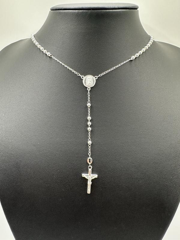 925 Silver Rosary Bead Necklace with inch Chain (Rosario de plata ) 925 Silver Rosary Bead Necklace with inch Chain (Rosario de plata )