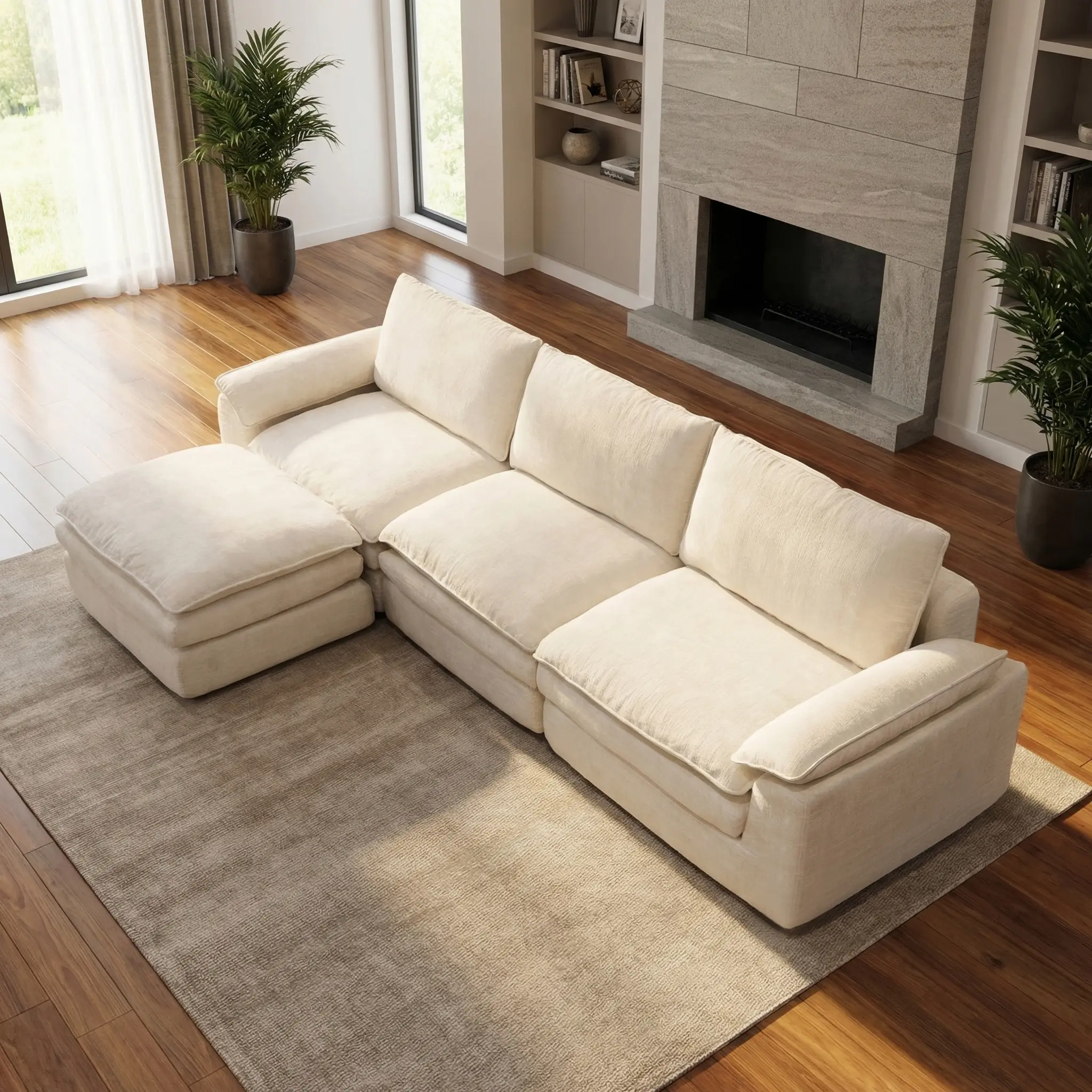 L-Shaped Boneless Down-Filled Convertible Sectional Comfy Cloud Couch - Reversible Chaise, Soft Gray Chenille Knit Fabric, Memory Foam Extra-Wide Seats, Modern Upholstered Sofa, Fully Assembled Apartment Furniture, Couch for Living Room Sofas Living Room,