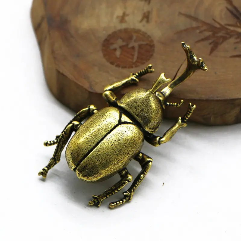 Brass Beetle Figurine, Hercules Beetle Long Horned Shell Bug Model, Metal Ornament, Decorative Figurines, No Base Included, Decorative Home Ornament, Decorative Accessory, Animal Collectibles