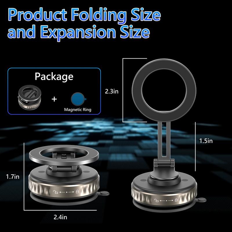 Universal Magnetic Car Phone Holder - Strong Vacuum Suction Cup Mount for All Smartphones & Vehicles | Foldable Design Works on Dashboard, Gym & Bathroom Mirrors