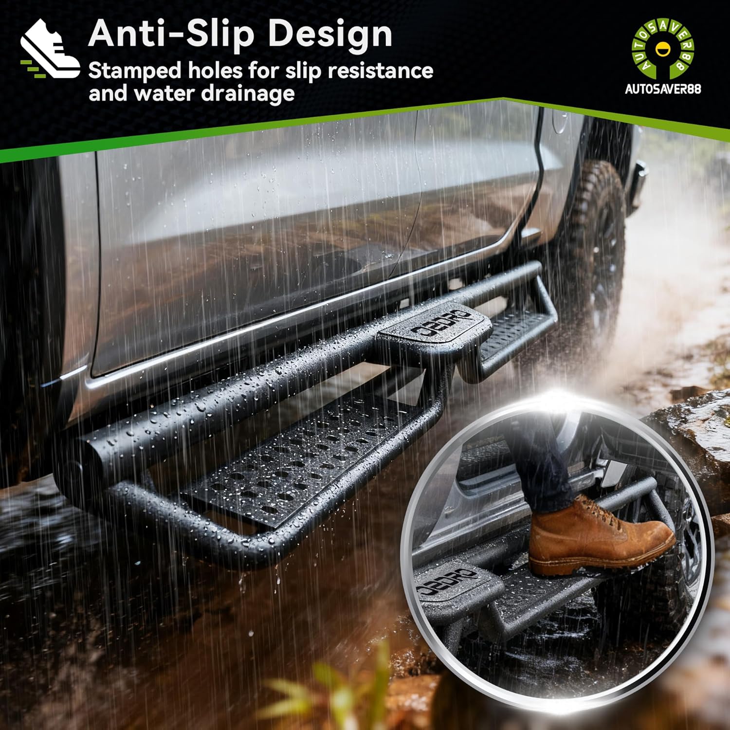 Running Boards Compatible with 2015-2026 Chevy Colorado/GMC Canyon Crew Cab, Two-Stair Side Steps Rail Drop Nerf Bars Carbon Steel