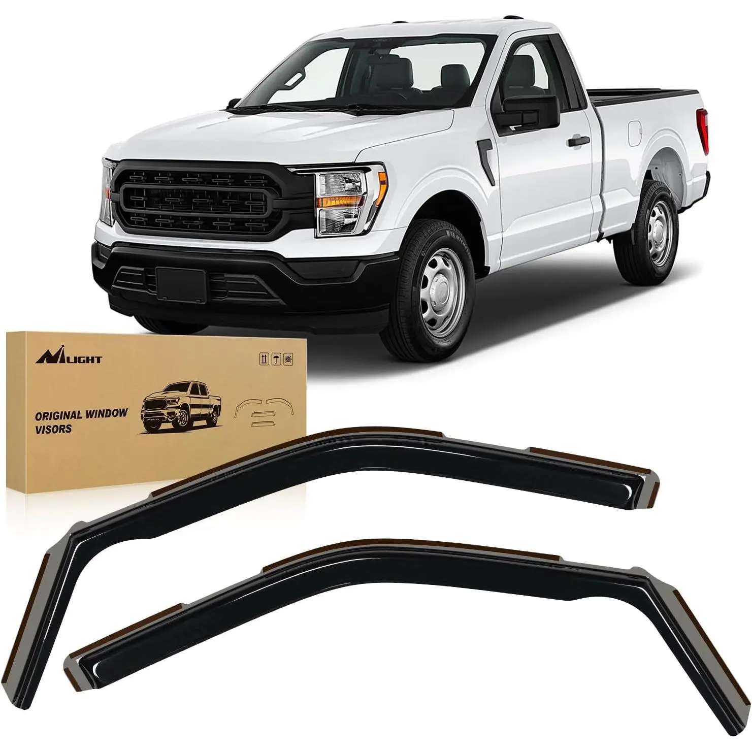 Nilight Vehicle-Specific Acrylic In-Channel Rain Guards for Ford F150 2021-2024 Regular/Crew Cab, Aerodynamic All-Weather Visors, 2pcs Shatterproof, Double Fixation, Tool-Free No-Drill Easy-Install Car Exterior Accessory, Rainproof & Anti-Fog Ventilation