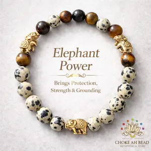 Handmade Elephant Power Protection Gemstone Bracelet – Wisdom, Strength & Grounding Energy