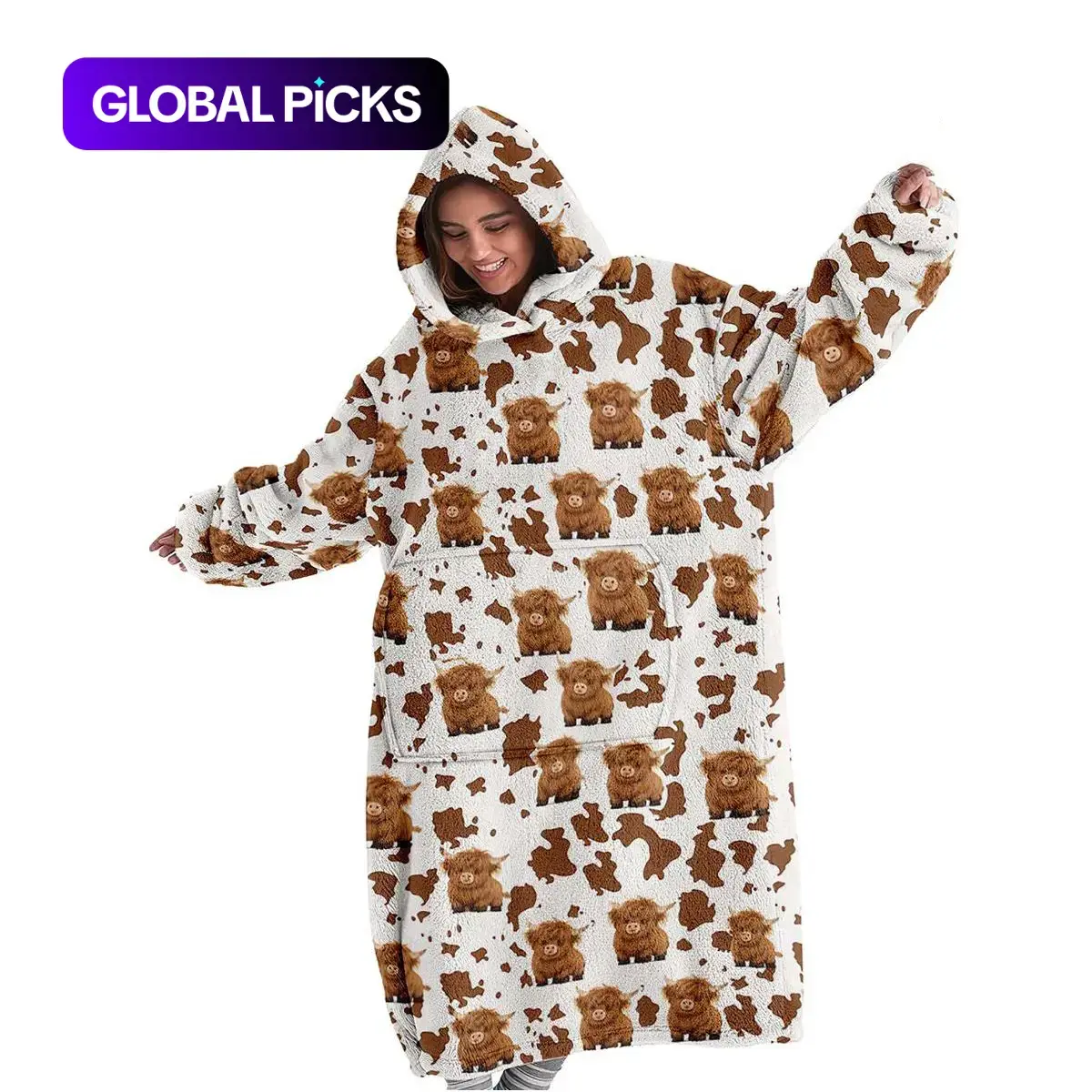 Highland Cow Print Hoodie Blanket, Cute Wearable Blanket Hoodie Loungewear, Warm and Cozy Unisex Adult Hooded Sweatshirt, Soft Cozy Blanket, Perfect Holiday and Valentine’s Day Gift #GLOBAL PICKS