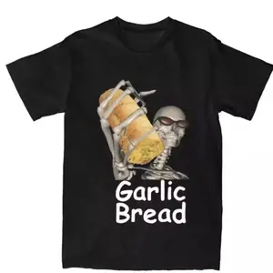 Garlic Bread Skeleton T-Shirt, Funny Meme Graphic Tee, Stupid Humor Shirt, Perfect for Bread Lovers, Quirky Halloween Design, Casual Unisex Top, Gift for Him, Gift for Her,  Meme Shirt Cotton Menswear