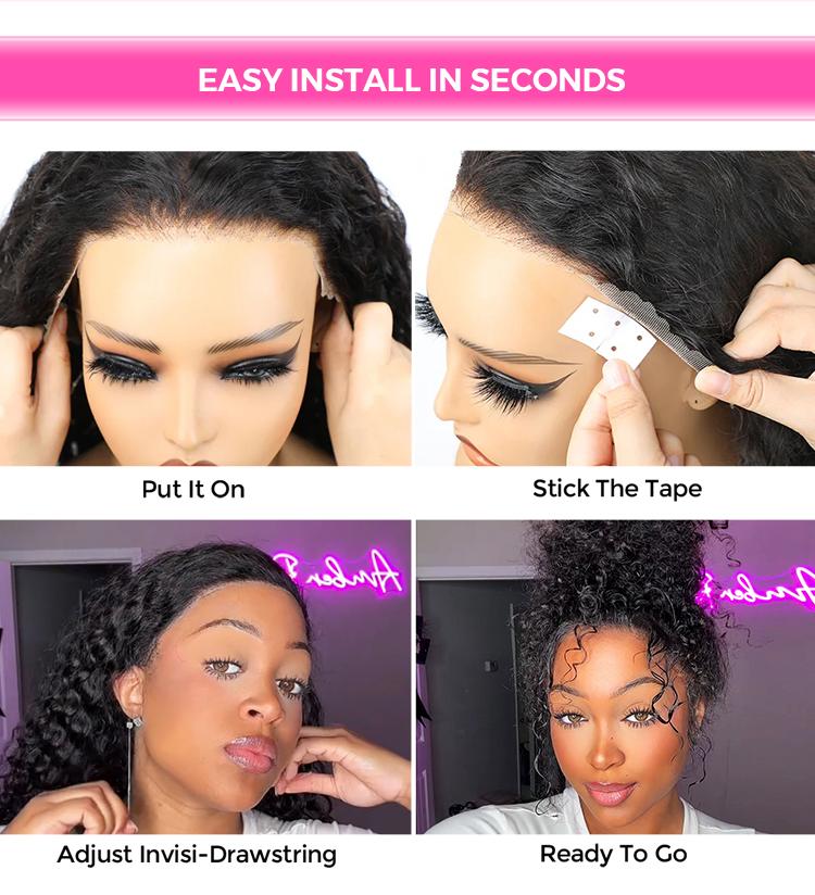 CurlyMe 360 Fit Wig Pre Bleached Wear Go Water Wave / Kinky Straight Human Hair Glueless Wig Pre-Plucked - Natural Black #TikTokShopHolidayHaul