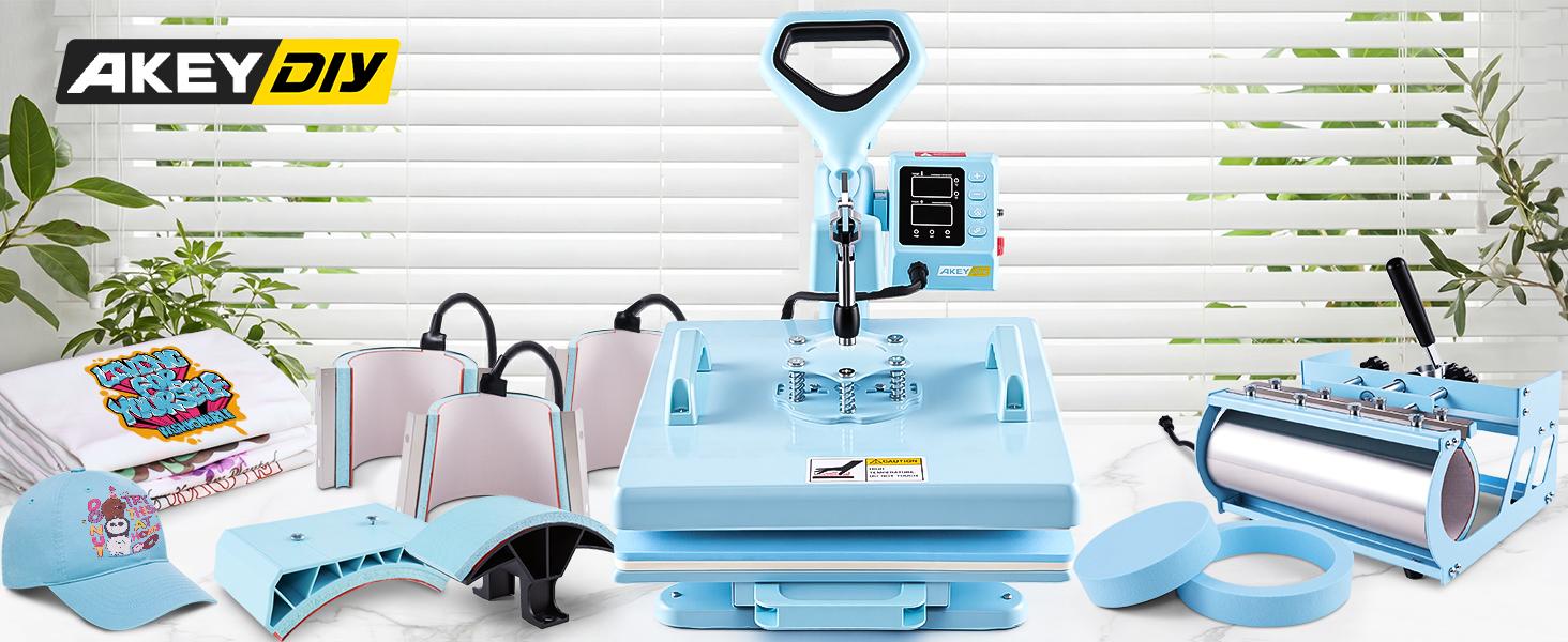 AKEYDIY 5-in-1 Slide-out Heat Press, 15"x15" 360° Swing Away Professional Sublimation Machine for T-shirt Printing, Mug Transfer, Perfect for T-shirts, Mugs, Baseball Caps, Plates, Mousepads