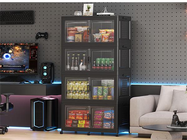 Broview V40 464Qt/600Qt/800Qt Large Stackable Storage Bins with Lid & Wheels, Extra Large Stackable Storage Bins with Dividers,19"D Closet Organizers and Storage Cabinet Shelves Collapsible Box for Home Kitchen