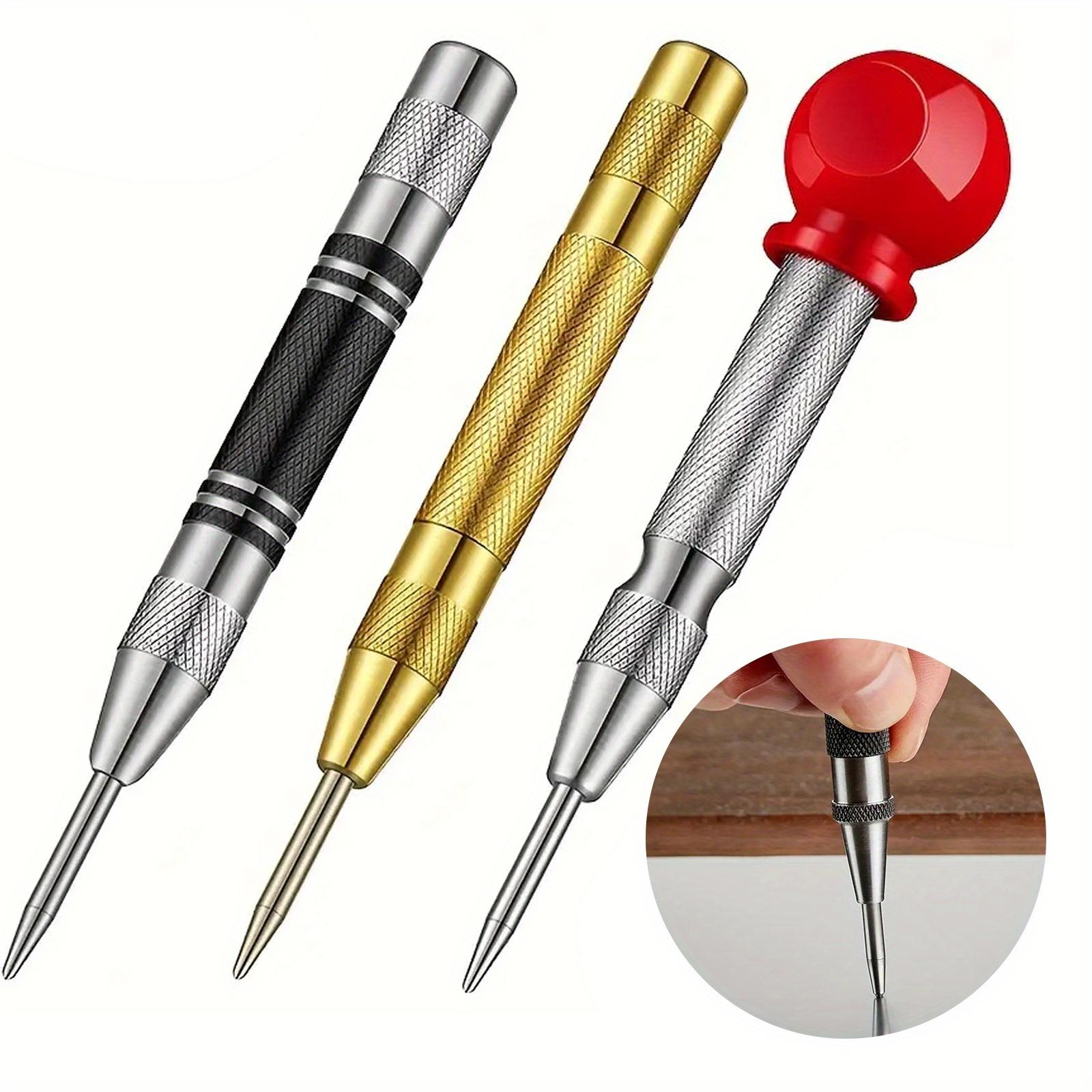 Professional Automatic Center Punch Locator Tool Kit 2 Pack with Adjustable Tension Spring Loaded Design for Accurate Metal Drilling Woodworking and Safety Glass Breaker