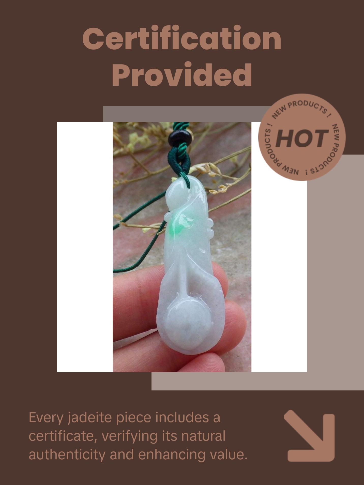 Certified Hand Carved Natural Myanmar Burma A Jade Jadeite Rose Orchid Flower Pendant Necklace