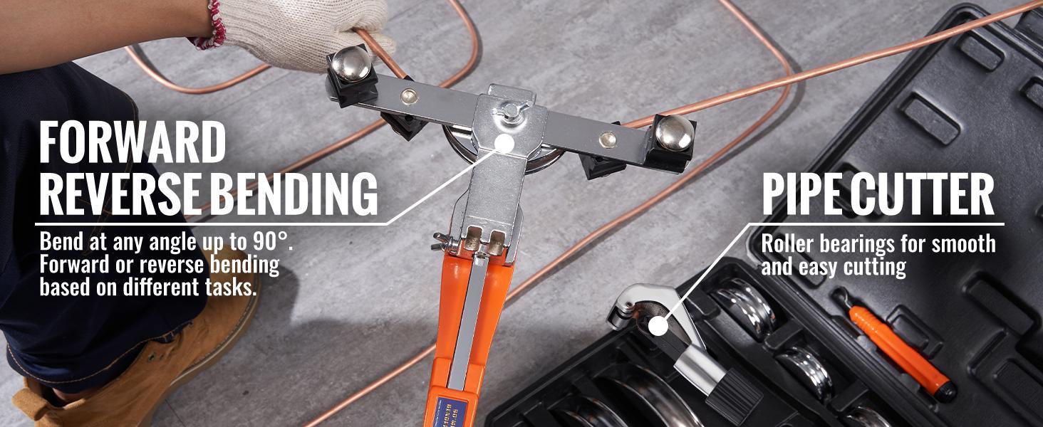 VEVOR Pipe Tube Bender, 1/4"-7/8" O.D. Ratcheting Tubing Bender, 90° Forward/Reverse Pipes Bending Tools with 7 Dies and Pipe Cutter for HVAC Air Conditioning Refrigerator Repair