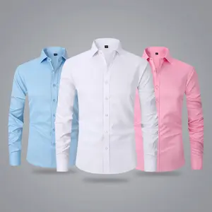 Men’s Spring/Autumn Long-Sleeve Solid Color Turn-Down Collar Shirt – High-End Style, Fashionable and Distinctive Business Shirt