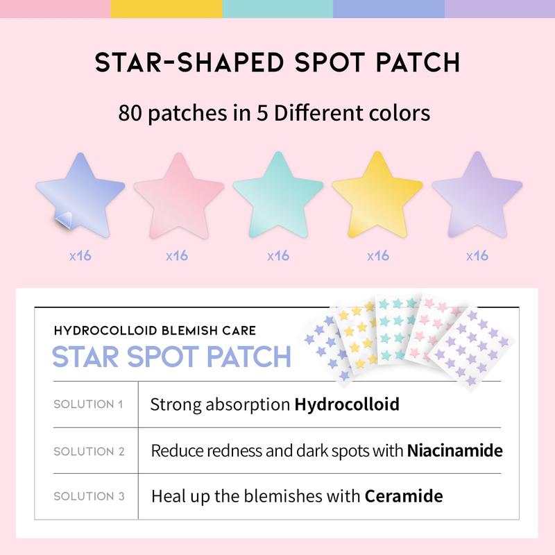 #OOTD Star Pimple Patches – Hydrocolloid Blemish & Spot Patch for Face, Cute Pastel Colors, Niacinamide & Ceramide, K-Beauty Skincare – Stocking Stuffer for Teen Girls – 80 Count