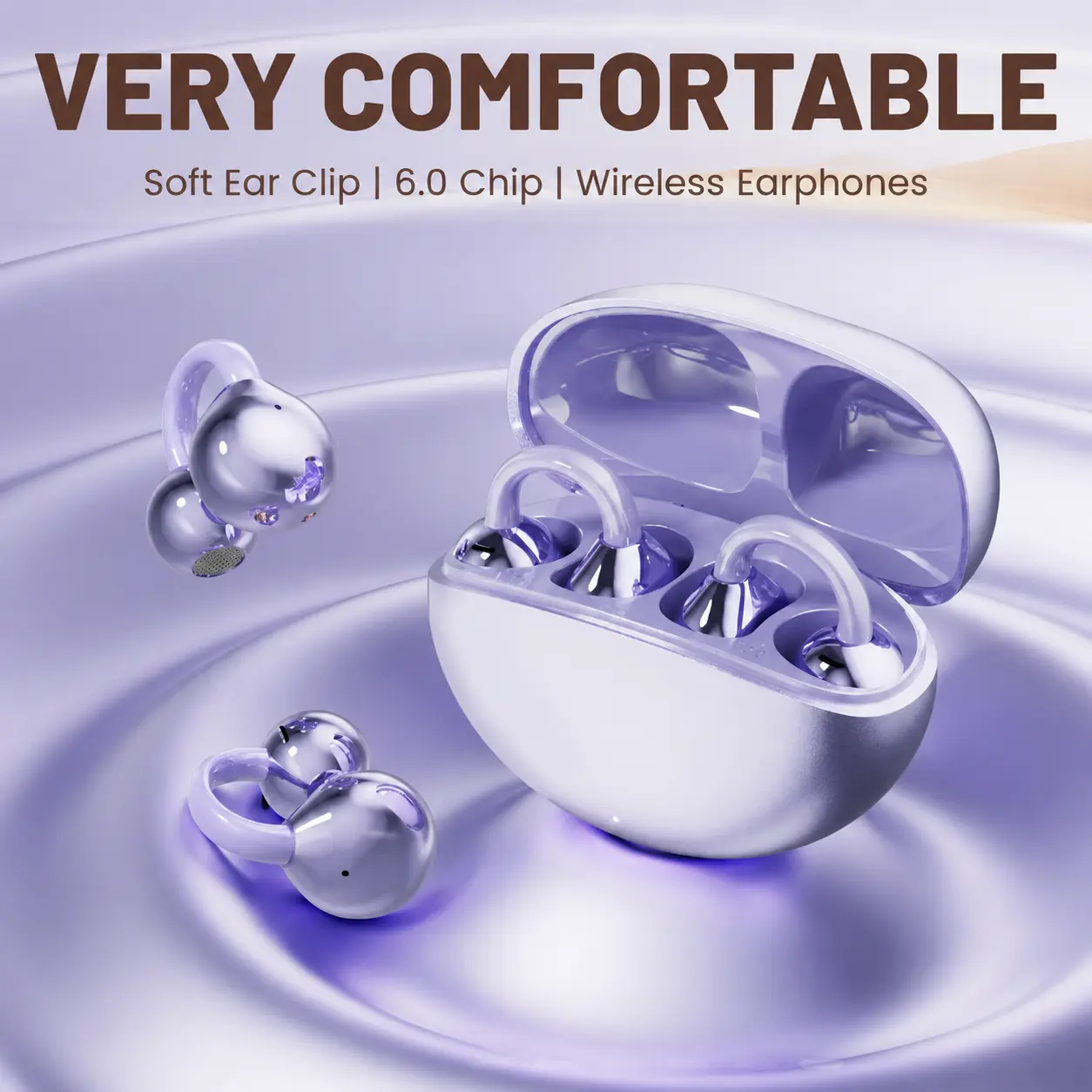 Clip-On Wireless Bluetooth Mobile Earbuds with 5.4 Pulse Direction Technology - Nickel-Ti Alloy, Waterproof, Noise-Cancelling Sports Earphones for Music & Calls, Comfortable Bow Earrings Design