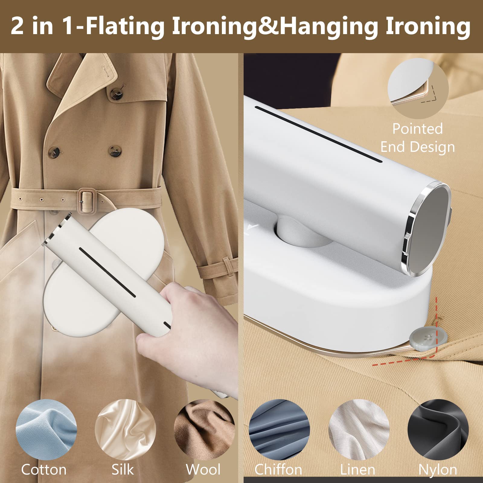 ELORTI Garment Steamer for Clothes，Hanrdheld Steamer & lron 2 In 1, Portable Travel Clothing Steamer lron,10s Fast Heat-Up,  Mini Garment Steamer & Iron，Holiday Gifts