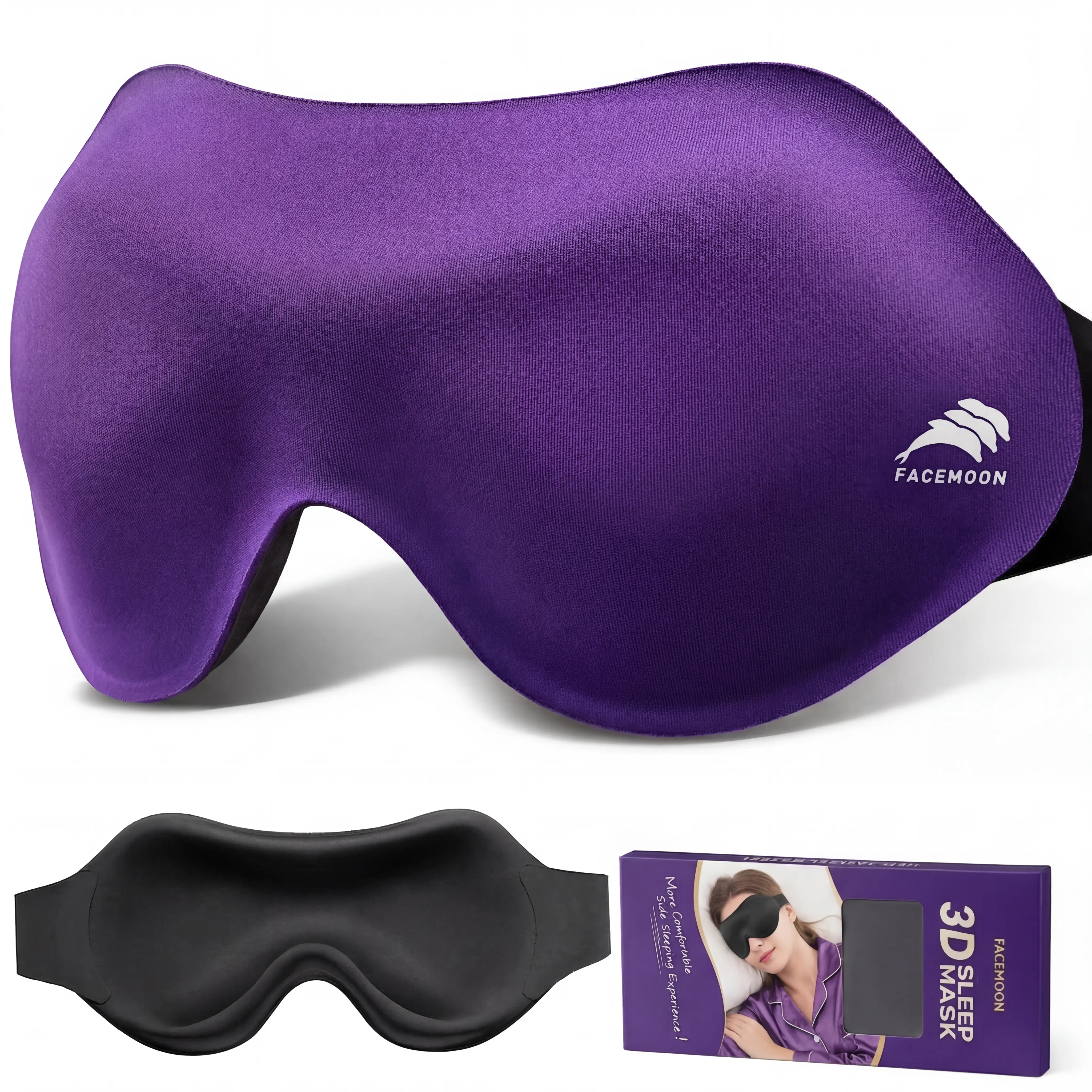 FACEMOON Sleep Mask for Side Sleepers, 3D Contoured Eye Mask for Lash Extensions, Light Blocking Travel Eye Mask, Soft No Pressure Blindfold for Women, Ideal for Airplane & Sleep