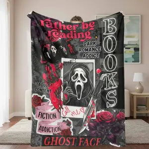 Ghost Face Flannel Blanket Dark Romance Book Lover Print Cozy Soft Plush Throw Blanket for Bedroom Reading Nook Living Room Lounge Sofa Halloween Gift Decoration