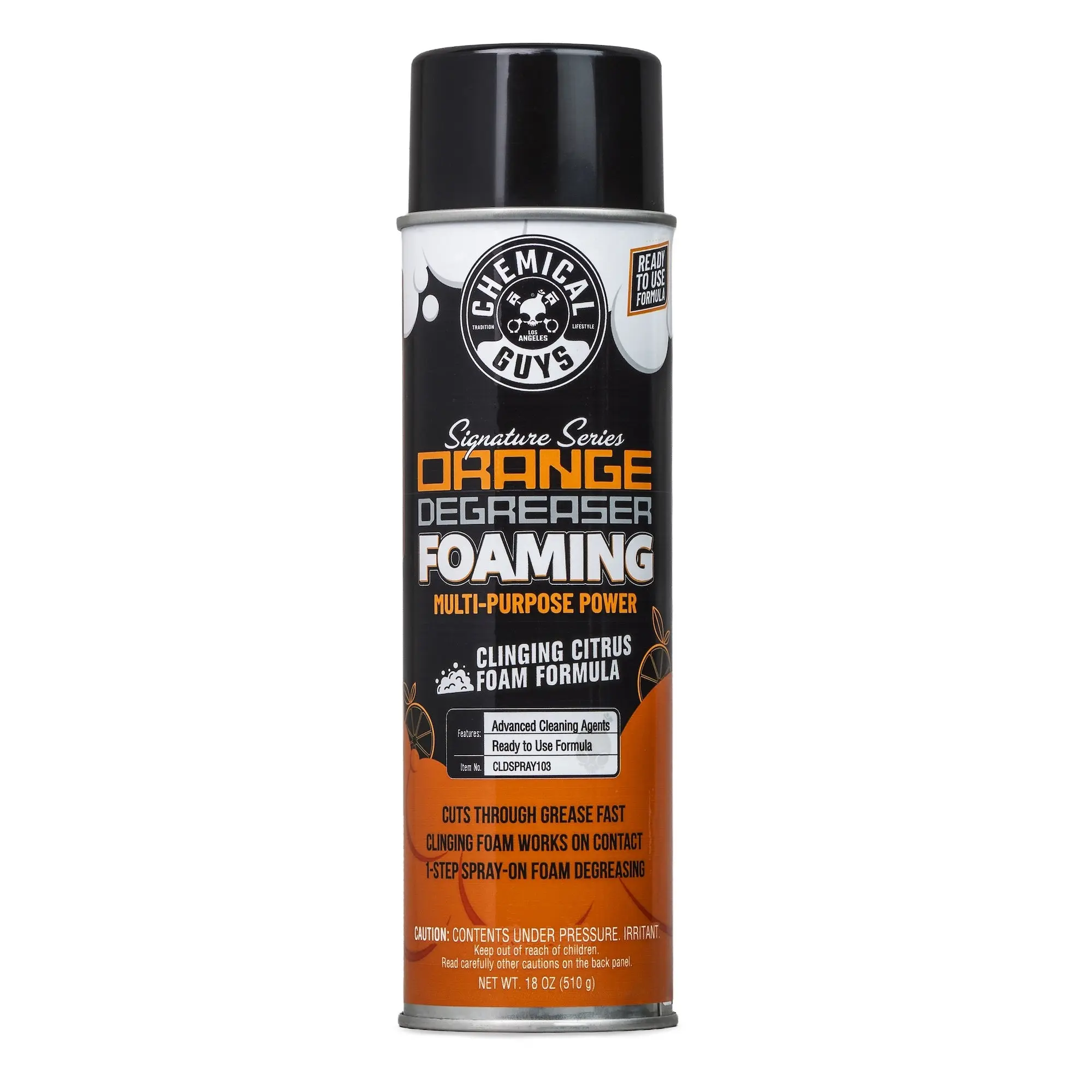 Chemical Guys Signature Series Orange Citrus Degreaser Foaming Aerosol Spray 18oz - Clinging Foam, Heavy Grease Removal, Metal-Safe, No Dilution, Ready-Use Spray for Cars-Motorcycles Engine, Wheel Care, Engines/Wheels