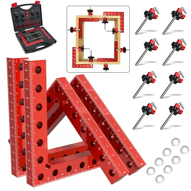 12-Piece 90-Degree Clamp Kit with 4 Aluminum L-Squares & 8 Bar Clamps | All-in-One Woodworking Jig Set for Fast, Accurate Box, Frame and Cabinet Assembly