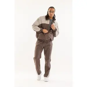 KINDRED RHINESTONE NYLON ZIP-UP SET BROWN/KHAKI KD2236