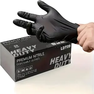 50pcs Black Pure Nitrile Disposable Gloves, 6-Mil, Household Cleaning Gloves, Car Repair, Painting Operations, Kitchen Cleaning, Bathrooms, Durable, Stab Resistant, Piercing Textured Fingertips, Latex Free( S, M, L, XL) Local Warehouse, Fast Deliver