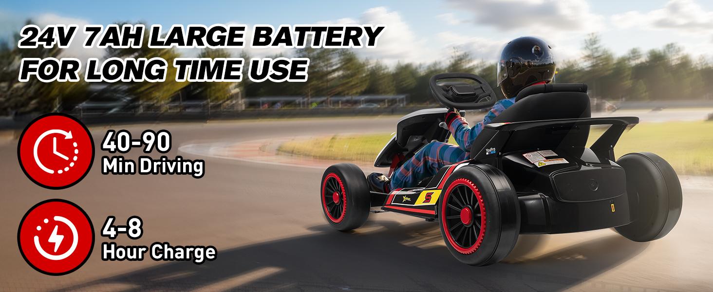 2026 Upgraded 24V Electric Go Kart for Kids Ages 6–12 High-Speed Drift Music Dual Speed Options Durable Safe Design with Bluetooth Music & Real Driving Feel