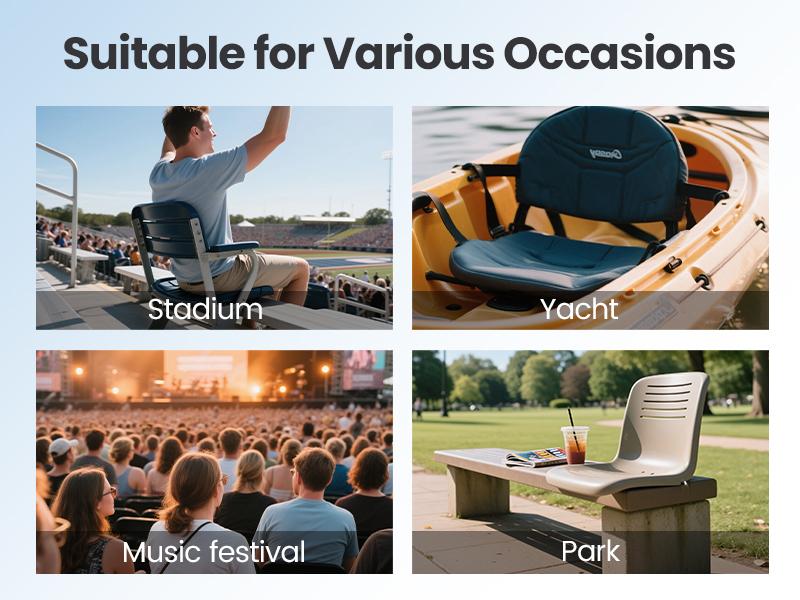 PHI VILLA Blue Folding Stadium Seat Bleacher Chair with Cup Holder, Mesh Bag and Hide Hooks, Portable Stadium Chair with Back and Cushion