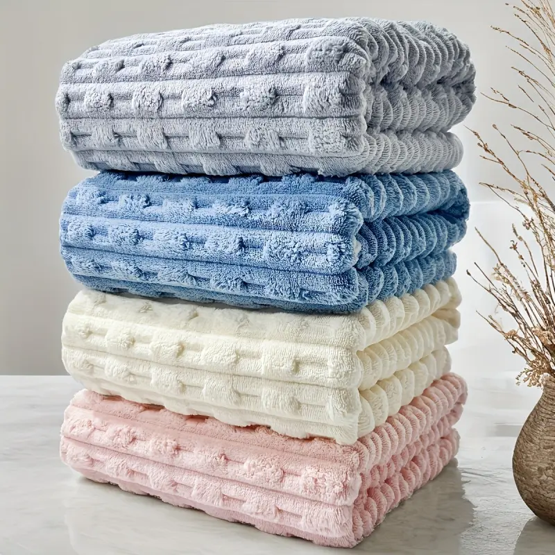 Brand new bamboo fiber bath towels 4 pack, 70*140 cm, twisted rib design, absorbent, quick-drying, soft, durable, frameless coral fleece, suitable for spa, gym and home, Bathroom towels, Shower Towels