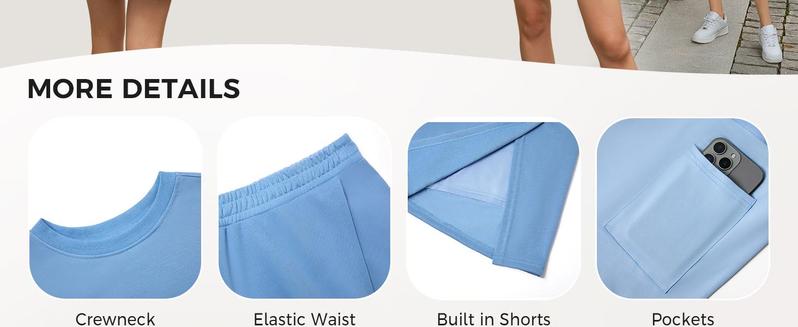 Fisoew Womens 2 Piece Outfits Casual Crewneck Sweatshirt High Waisted Split Skort Skirts Workout Matching Lounge Sets