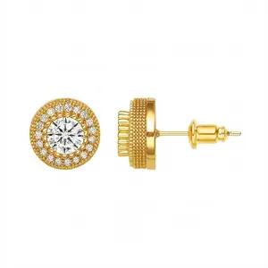 Fashionable stud earrings, round cubic zirconia stud earrings, halo stud earrings, gold-plated hypoallergenic stud earrings