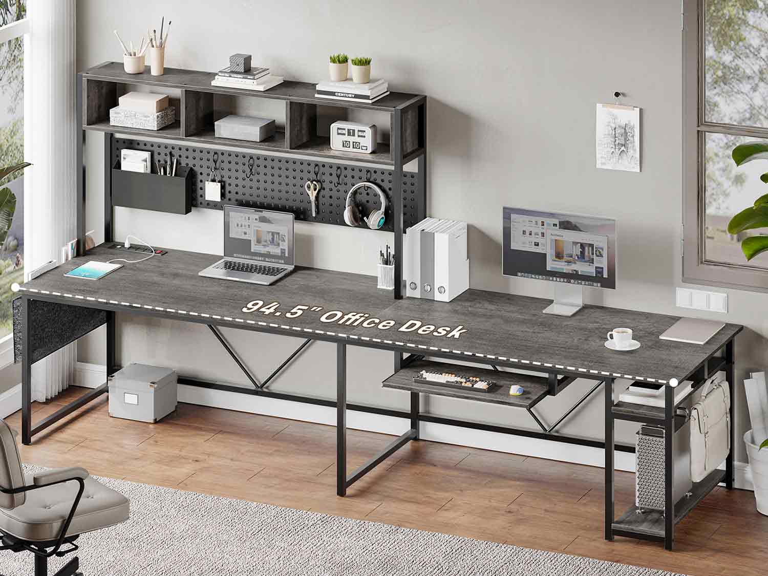 SEDETA Modern L-Shaped Gaming Table with Power Outlet & Reversible Pegboard Computer Desk with LED Lights Keyboard Tray & Storage Pocket Gamer's Table Corner Desk