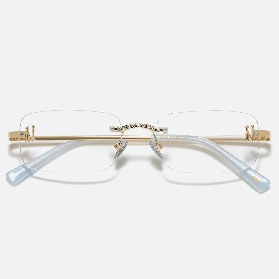 TIJN Rimless Rectangle Glasses for Women Men,Fashion Frameless Designer Shades Y2K Square Clear Glasses, Emblematic A 02