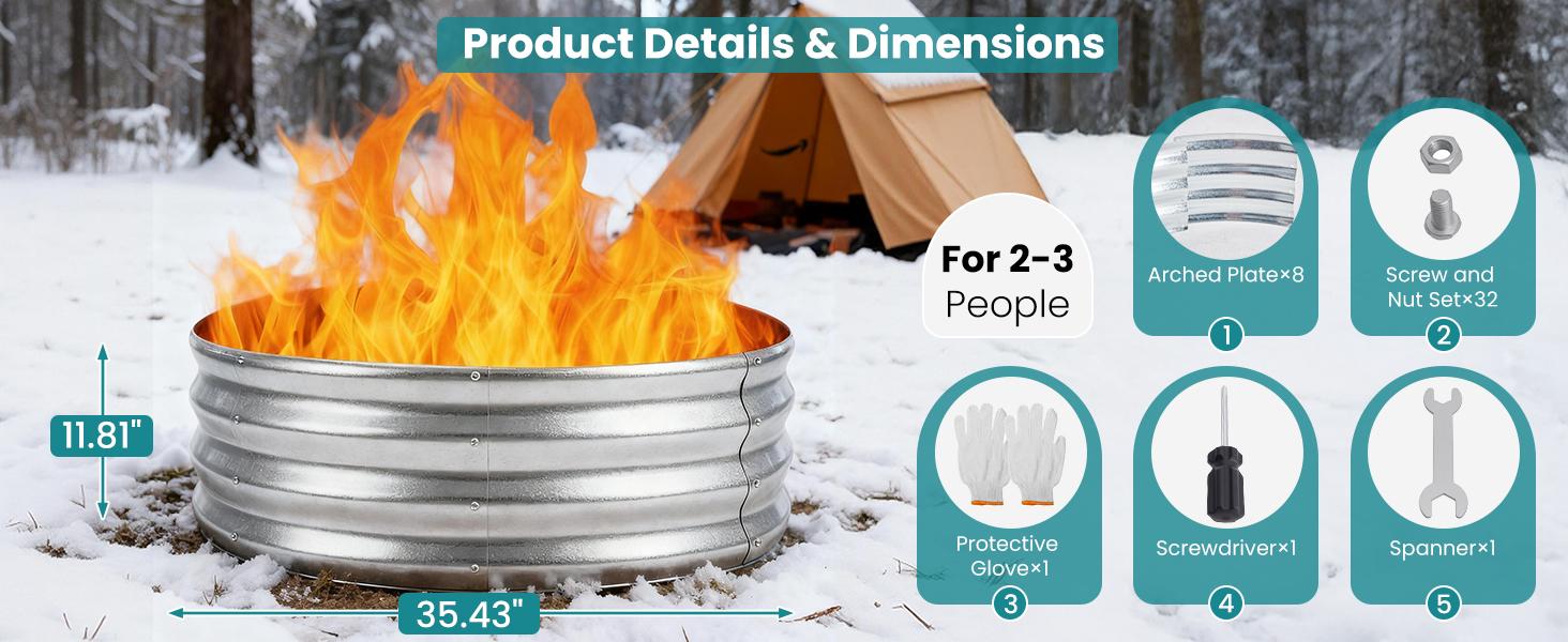 Round Fire Ring Pit Outdoor Camp Firepit Heavy Duty Galvanized Steel Foldable Outside Wood Burning Bonfire Fire Pit Ring for Camping Backyard Garden Beach Yard Gatherings