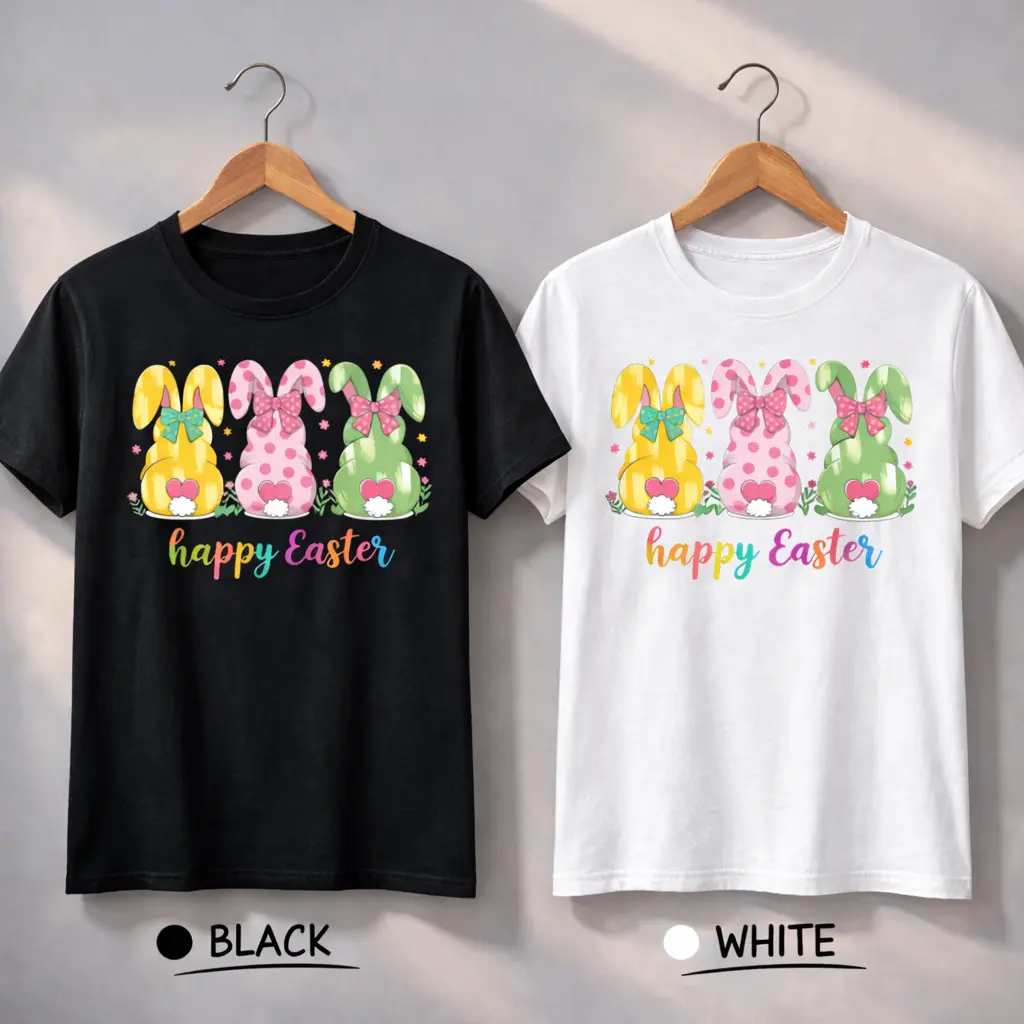 Easter bunny T-shirts, girls' Easter T-shirts, children's Easter T-shirts, bow bunny T-shirts