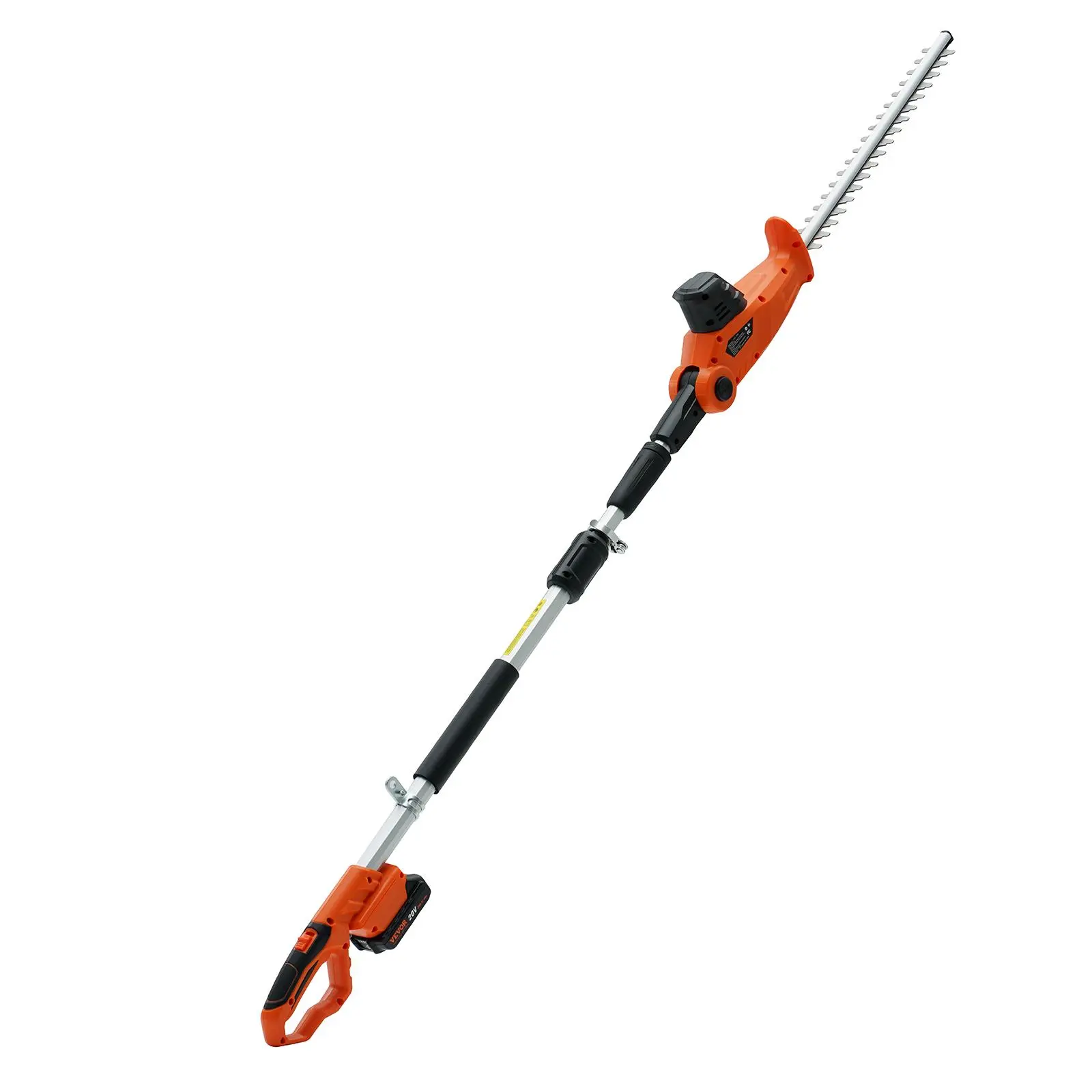 VEVOR 20V Cordless Pole Hedge Trimmer Kit, 18-in Double-edged Steel Cutting Blade, 74-94-in Telescoping Pole with Shoulder Strap Eases Reach for High Branches, 20V Battery & Fast Charger Included