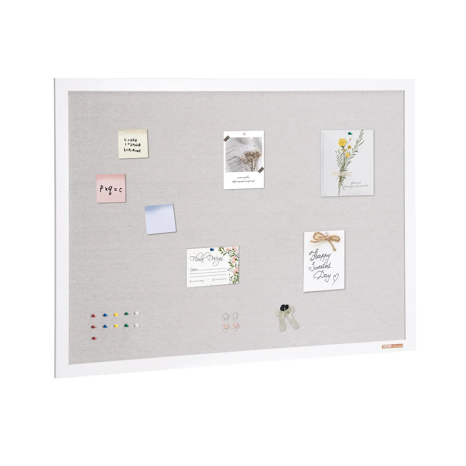 VEVOR 48"x36" White Cork Board with Linen Surface – Stylish Wall-Mounted Bulletin Board for Home,  , School, Office – Elegant & Functional Noticeboard#BackToSchool