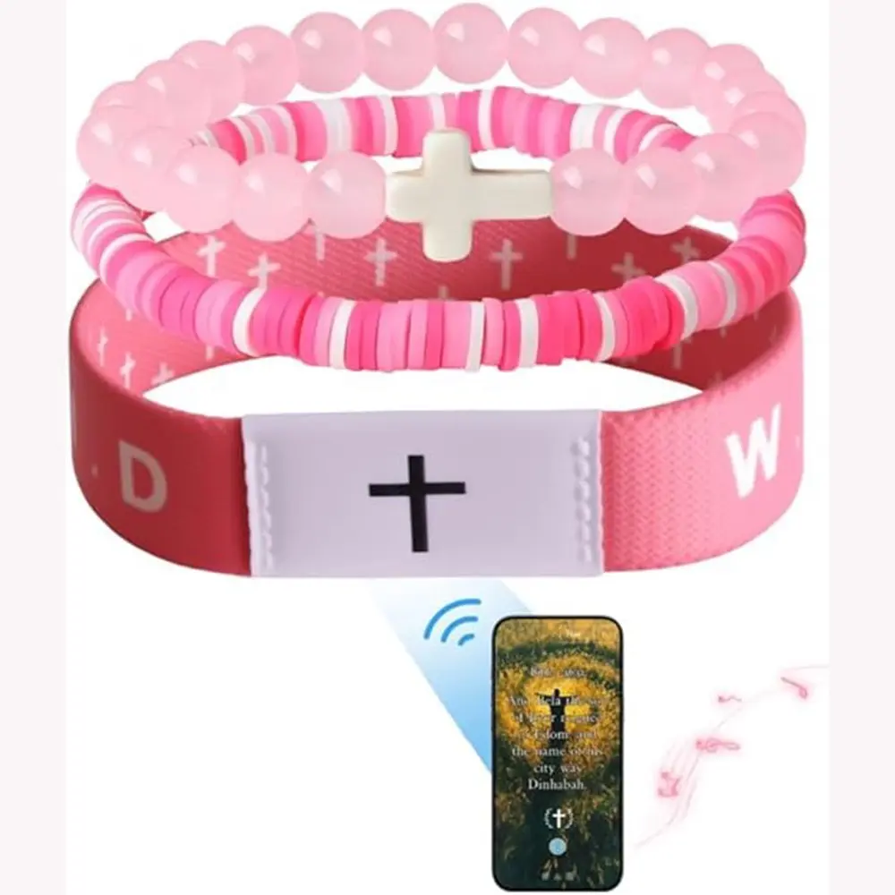 Christian Scripture Wristbands, WWJD Bible Verse Scan Bracelets, Religious Gifts for Men Women, Christmas Adjustable Inspirational Cross Bracelet adjustable design bracelets casual trendy accessory nfc notification Stretch Bangle