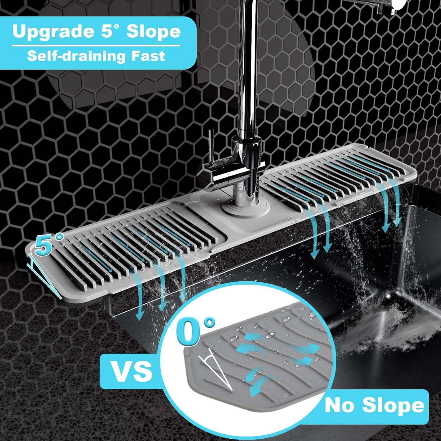 Kitchen Sink Faucet Mat, Silicone Folding Splash Guard, Draining Mat with Button Lock, Sink Faucet Protector, Sink Accessories for Kitchen Household Items Cleaners