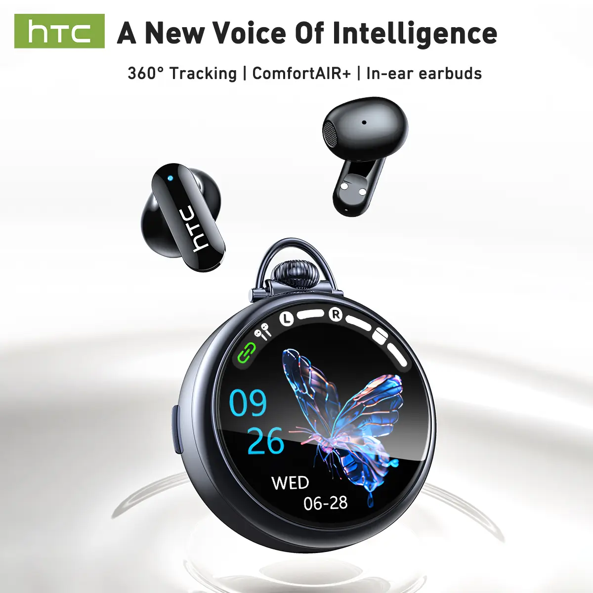 HTC NE71 Mini Dual-Ear Portable Rechargeable Waterproof Bluetooth 6.0 Wireless Earbuds - Touchscreen, Built-in Microphones, Long Battery Life, for Office, Sports, Audio Calls, Waterproof Headphones, Mini Earbuds Wireless Headphones, Bluetooth Headphones