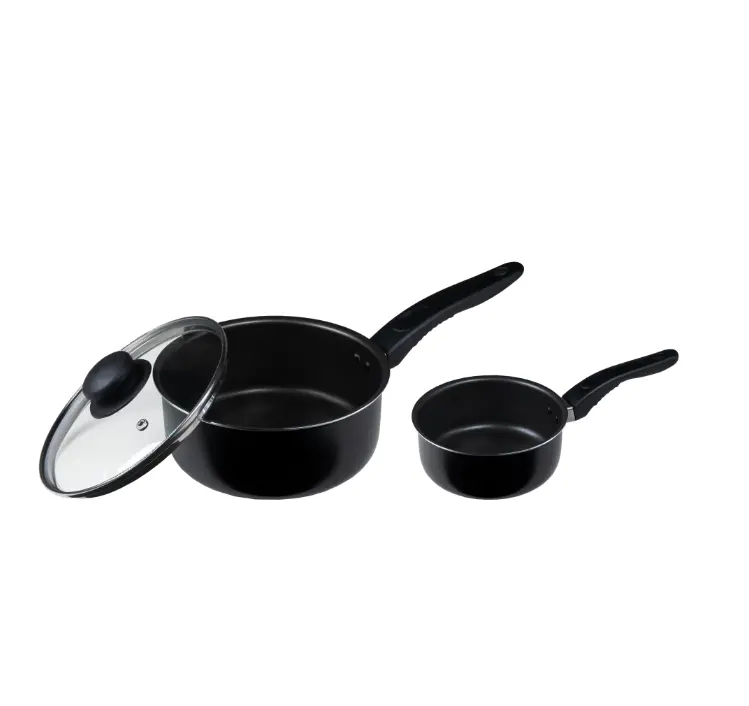 3 Piece Non-Stick Sauce Pans Black, 1Qt & 2Qt with Single Lid toxinfree cookware