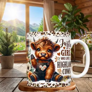 Just a Girl Who Loves Highland Cows 11oz Mug, Cute Farm Animal Illustration Design, Cozy Ceramic Coffee Cup, Gift for Cow Lovers or Country Girls