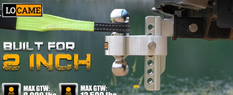 LOCAME Heavy-Duty Adjustable Trailer Hitch 2-Inch Receiver 6-Inch Drop/Rise Aluminum 12,500 LBS GTW with Double Stainless Steel Locks Silver LOCAME Heavy-Duty Adjustable Trailer Hitch 2-Inch Receiver 6-Inch Drop/Rise Aluminum 12,500 LBS GTW with Double Stainless Steel Locks Silver