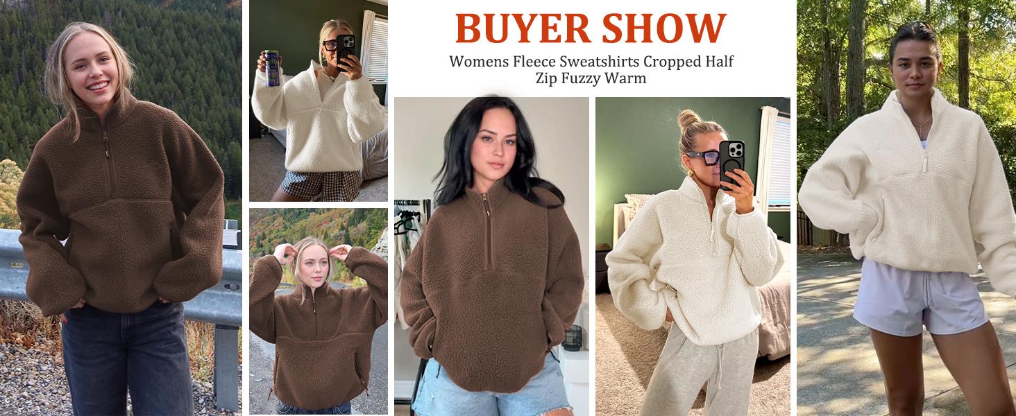 Songling Womens Fleece Sweatshirts Cropped Half Zip Fuzzy Warm Sherpa Pullover Varsity Jackets with Zipper Pockets Fit Casual Breathable Fashion Loose Light Coats Songling Womens Fleece Sweatshirts Cropped Half Zip Fuzzy Warm Sherpa Pullover Varsity Jackets with Zipper Pockets Fit Casual Breathable Fashion Loose Light Coats