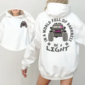 Jeep Girl Hoodie Cute Off-Road American Flag Graphic Hoodie Casual Street Style Fleece Fabric Pullover Hooded Sweatshirt Trendy Tops for Unisex