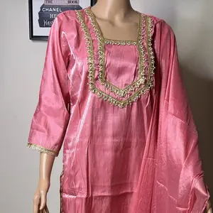 Pink Silk Salwar Kameez with Gold Trim