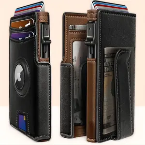 Men's Ultra-Slim Magnetic Flip Wallet - AirTag Compatible, Two-Tone Faux Suede, RFID Blocking, Large-Capacity & Quick-Access Card Holder, Sleek Daily EDC black leather