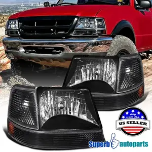 For 1998-2000 Ford Ranger Black Headlights+Parking Corner Lamps Left+Right Pair